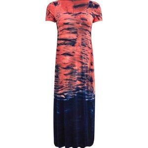 Torrid Knit Ombré Tie Dye Maxi Dress Blue Coral Orange Size 4